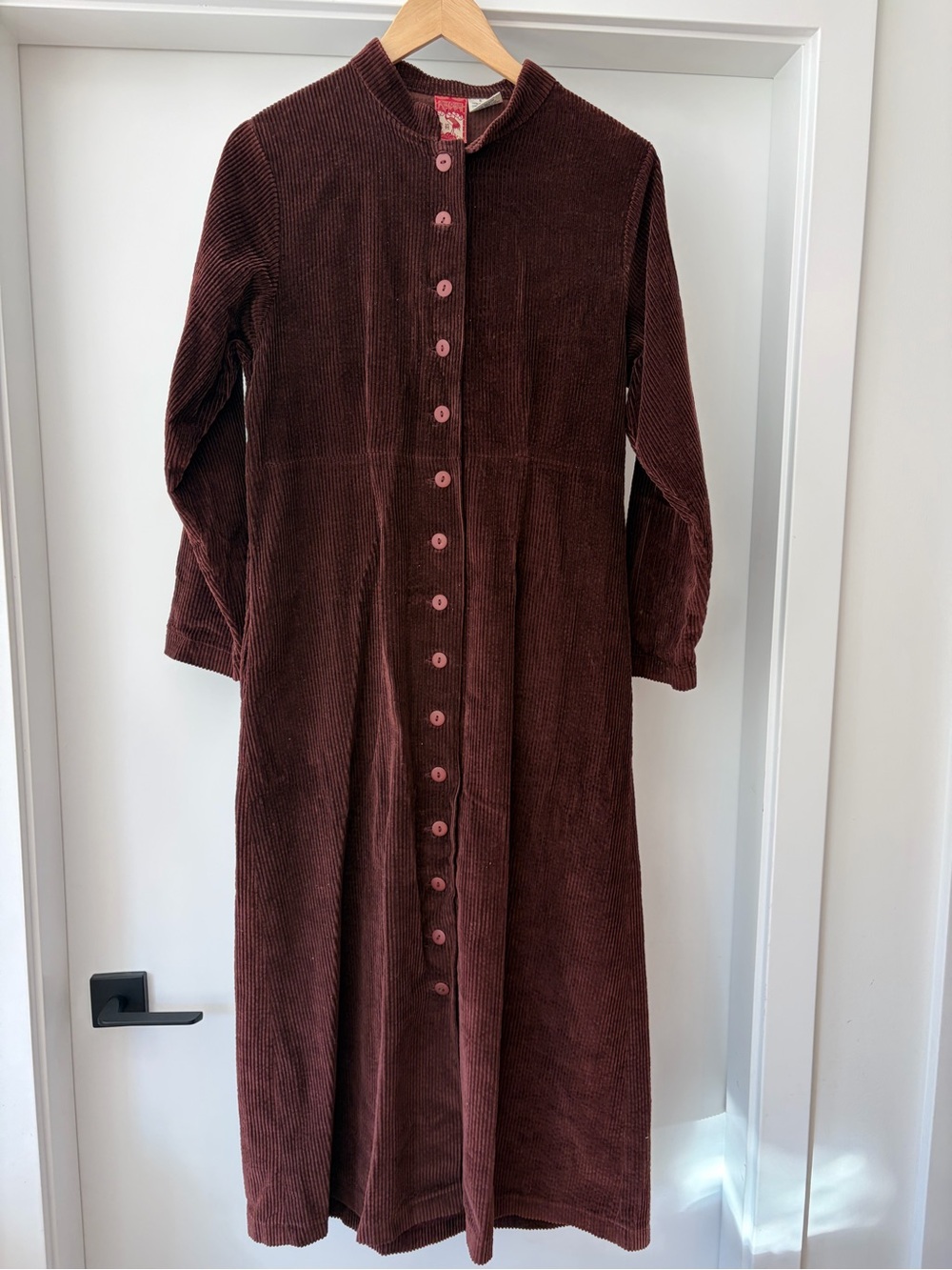 April Cornell Autumn 100% Cotton Long Corduroy Maxi Dress in Deep Brown Small